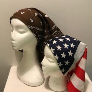 2 Pack Bandana 100% Cotton Paisley Print One-Sided Scarf Brown & American Flag